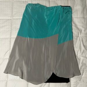 Teal and Gray Colorblock A-Line Midi Skirt